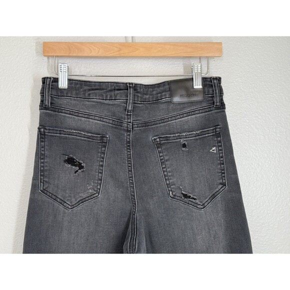 HIDDEN Jeans Wide Leg Barrel Women's Size 30 Black Distressed‎ Denim Cropped EUC - Picture 6 of 12